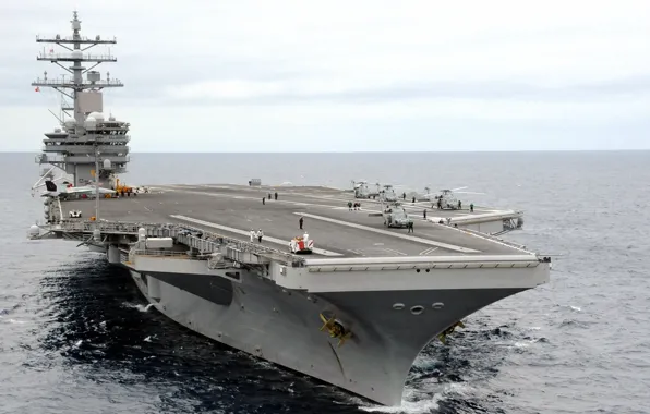 Picture aircraft carrier, USS Ronald Reagan, MH-60S Sea Hawk helicopter