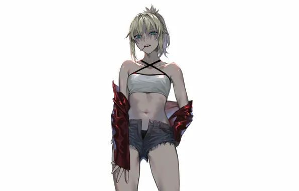 Girl, sexy, shorts, blouse, green eyes, anime, beautiful, short hair