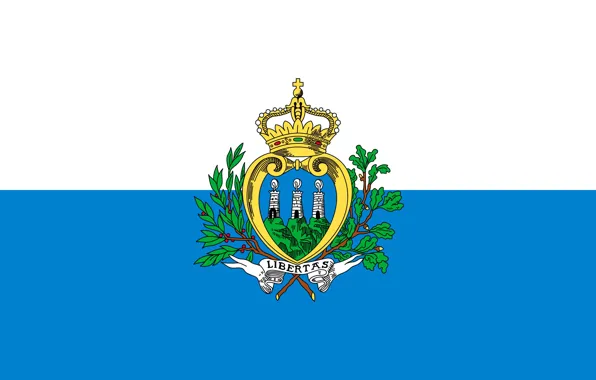 Picture white, blue, flag, white, coat of arms, blue, flag, San Marino