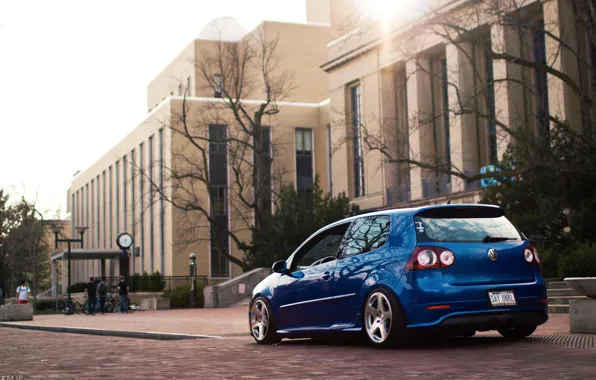 Picture blue, the city, tuning, building, volkswagen, Golf, R32, golf