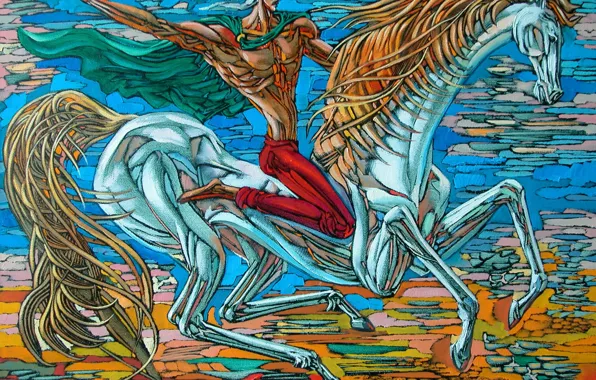 Jock, Rider, 2008, Aibek Begalin, on Skok, blue horse, horseman