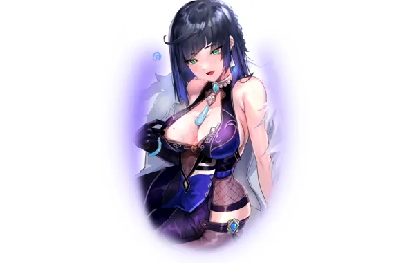 Picture girl, sexy, boobs, anime, pretty, babe, clevage, Genshin Impact