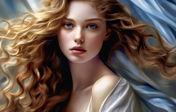 Picture look, girl, pose, portrait, art, blonde, fabric, blue eyes