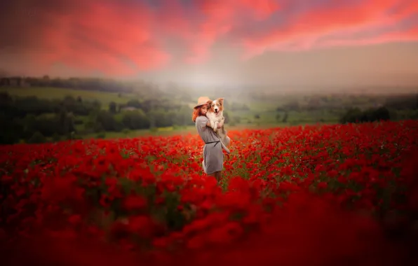Girl, nature, dog
