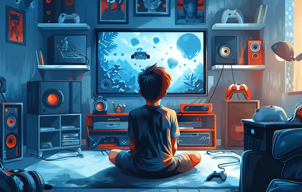 Picture Gamer, AI art, Gaming room