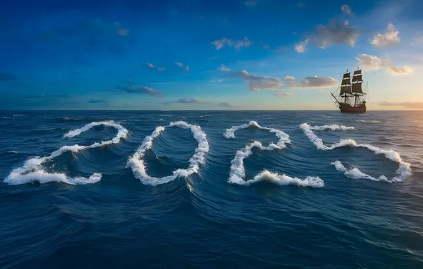 Sea, wave, clouds, blue, the ocean, ship, sailboat, dal