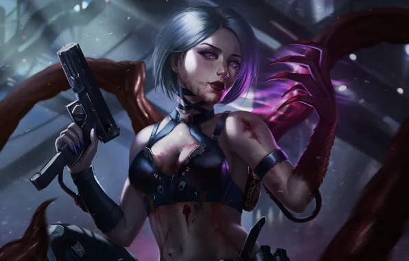 Girl, Gun, Hand, Girl, Blood, Fantasy, Gun, Art