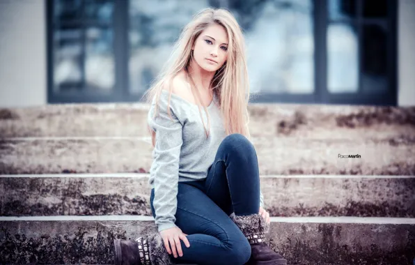 Picture look, pose, model, portrait, jeans, makeup, shoes, hairstyle