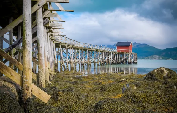 Sea, bridge, shore, Norway, Nordland, Sorsjoen