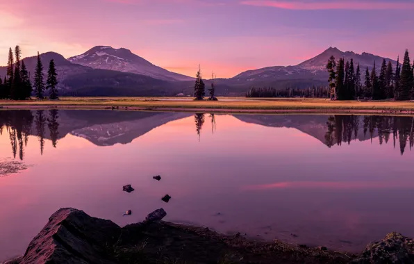 Picture trees, mountains, lake, reflection, Oregon, Oregon, The cascade mountains, Cascade Range