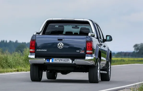 Volkswagen, rear view, pickup, Amarok, Highline, Double Cab, on the road, 2016