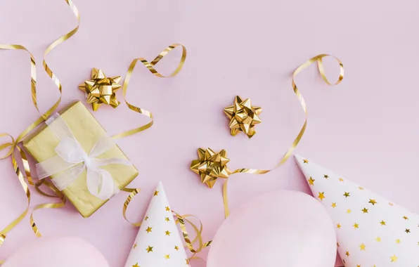 Background, pink, gift, cap, balloon, Balloons, gift-box