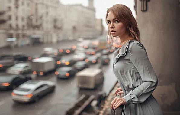 Picture Girl, Street, Rain, Dress, Moscow, Beautiful, Grey, Anastasia Shcheglova