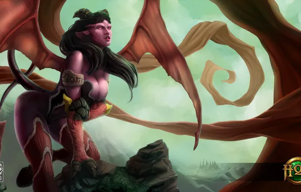 Chest, girl, body, wings, horns, Heroes of Newerth, Succubus