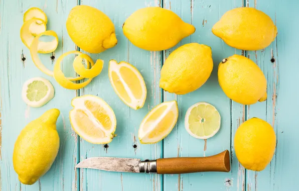 Picture knife, fruit, lemons, fruit, peel, lemons