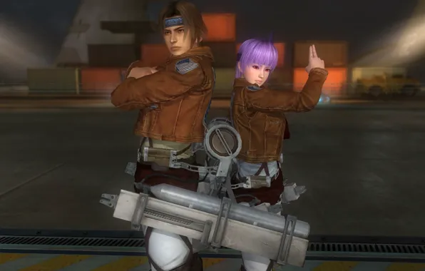 Girl, guy, two, attack of the titans