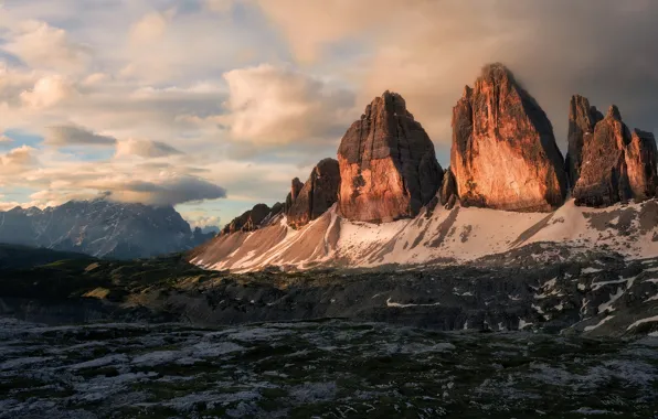 The sky, light, mountains, stones, rocks, the slopes, tops, view