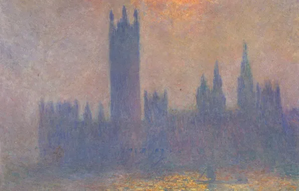 Picture, the urban landscape, Claude Monet, The Houses Of Parliament. The effect of sunlight in …