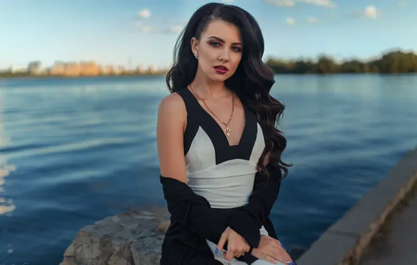 Look, landscape, pose, river, model, portrait, makeup, dress