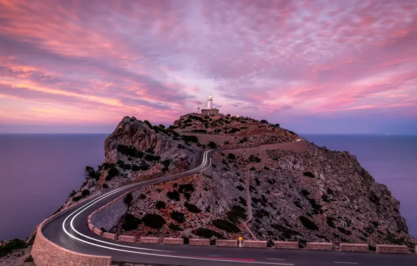 Picture Sunset, Spain, Lighthouse, Mallorca, Light Trails
