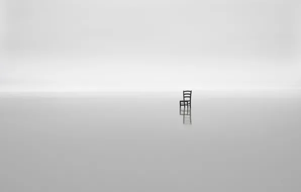 Picture sea, fog, minimalism, chair