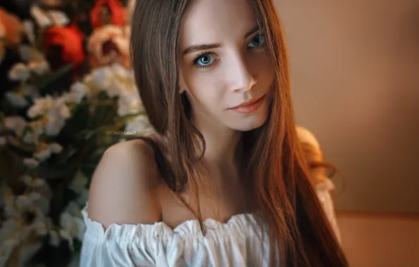 Picture eyes, look, smile, hair, Girl, brown hair, shoulders, Elizabeth Volkonskaya