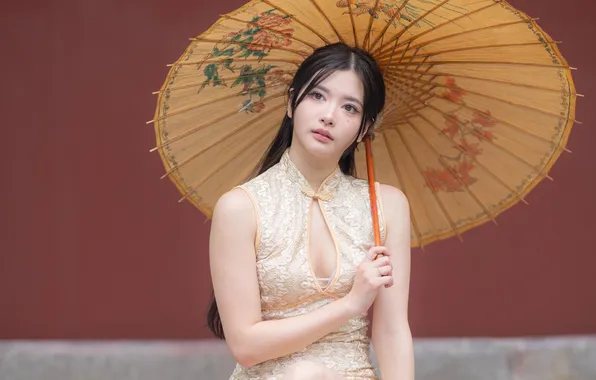 Girl, umbrella, Asian, lady
