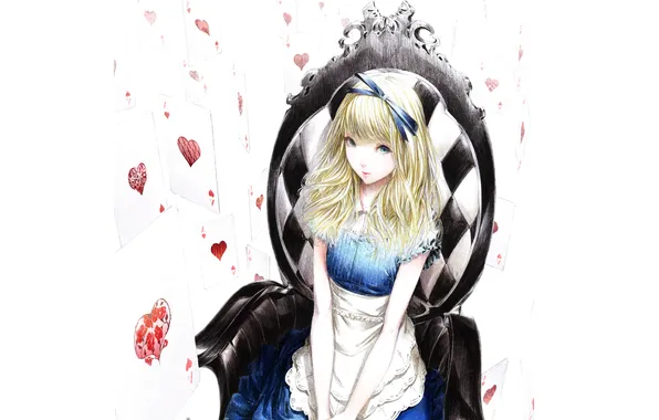 Card, girl, chair, Alice, sitting, Alice in Wonderland, Alice