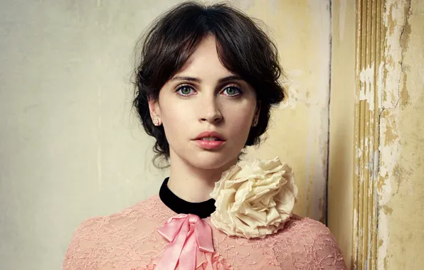 Portrait, makeup, dress, actress, brunette, hairstyle, Felicity Jones, Felicity Jones