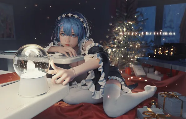 Holiday, anime, art, gifts, New year, girl, herringbone, Merry Christmas