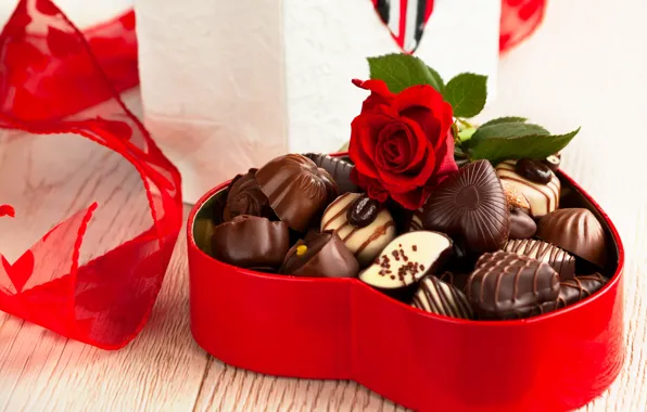 Chocolate, roses, candy, love, rose, heart, romantic, Valentine's Day