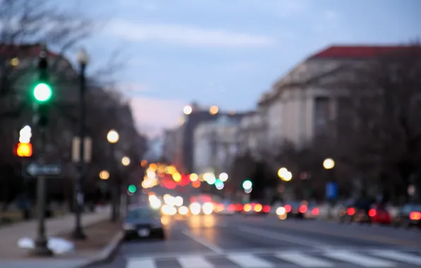 Road, the city, lights, the evening, bokeh