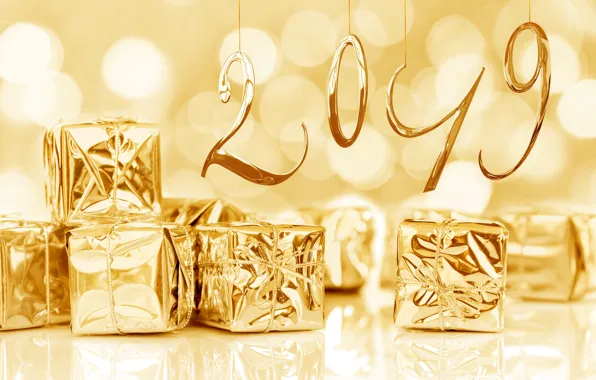 Winter, snow, snowflakes, background, gold, holiday, New Year, gifts