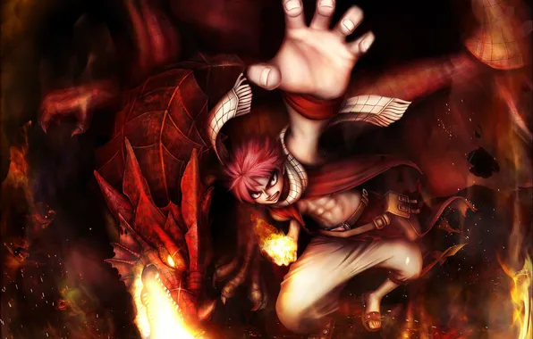 Picture fire, dragon, anime, art, guy, fairy tail, tale of fairy tail, natsu dragneel