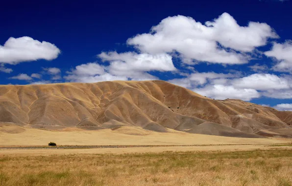 Field, the sky, clouds, mountains