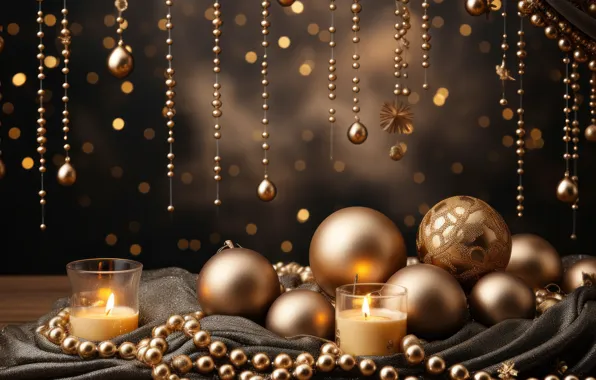Balls, gold, Board, Christmas, New year, gold plated, gold, Christmas decorations