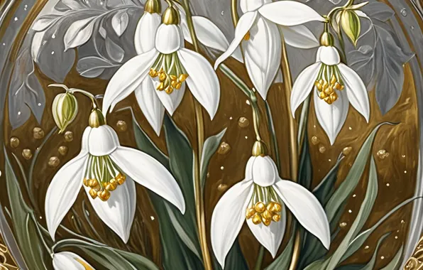Flowers, pattern, texture, spring, styling, frame, snowdrops, white