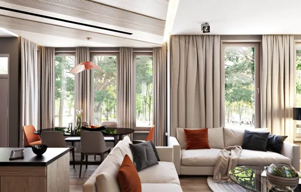 Interior, sofas, living room, dining room