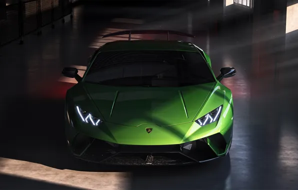 Car, Lamborghini, vehicle, Lamborghini Huracan, headlights, green cars, Italian Supercars, frontal view