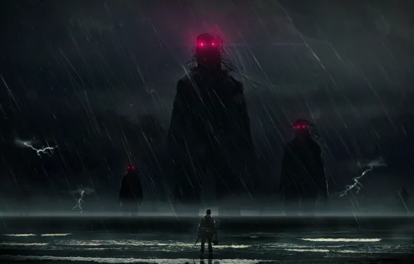 The ocean, Sea, Figure, People, Robots, Rain, Art, Silhouettes