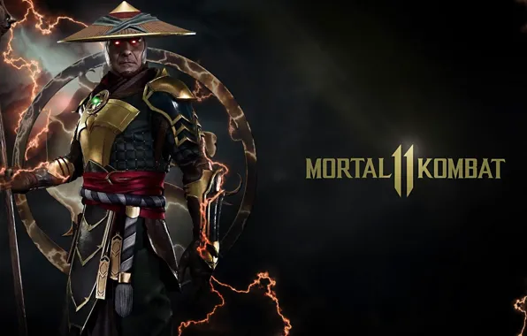 Picture the dark background, zipper, the game, character, Raiden, Mortal Kombat 11, Mortal Kombat 11, Raiden