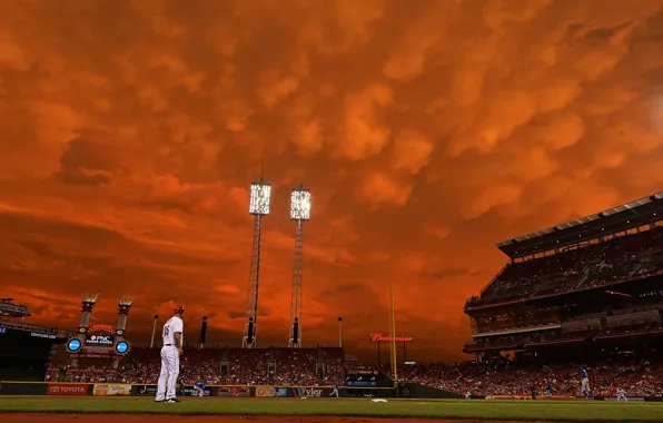 The sky, clouds, the game, baseball, stadium