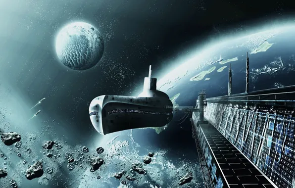 Space, planet, art, Sci Fi, spaceships