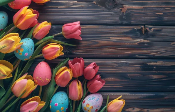 Flowers, eggs, spring, colorful, Easter, happy, flowers, spring