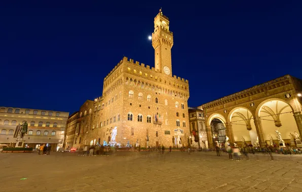 The sky, lights, the evening, Italy, Florence, sculpture, David, Palazzo Vecchio