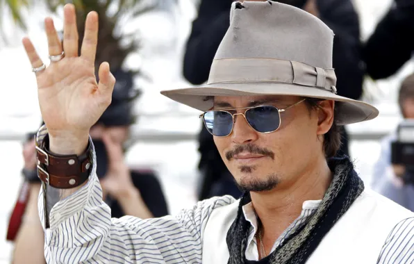 Picture look, hat, glasses, actor, johnny depp