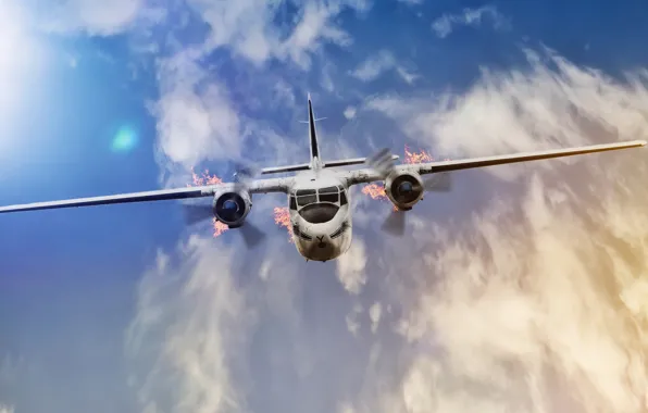 Flight, lights, flame, drop, the plane, crash