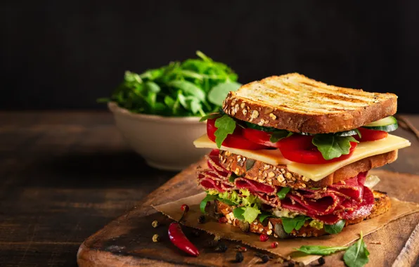 Picture sandwich, sandwich, salami, vegetables, cheese