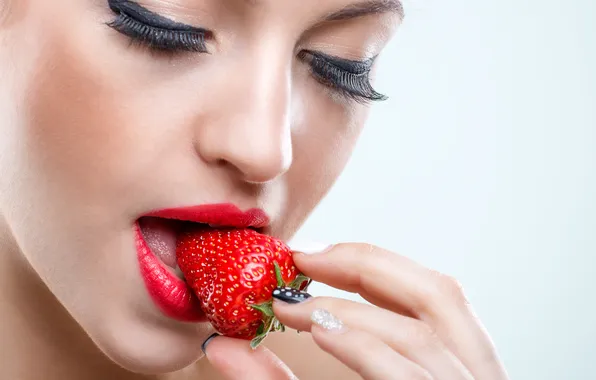 Girl, eyelashes, background, arrows, makeup, strawberry, lips