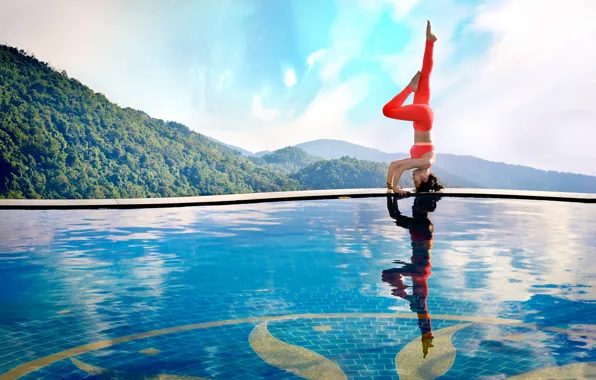 Girl, face, pose, body, pool, figure, exercise